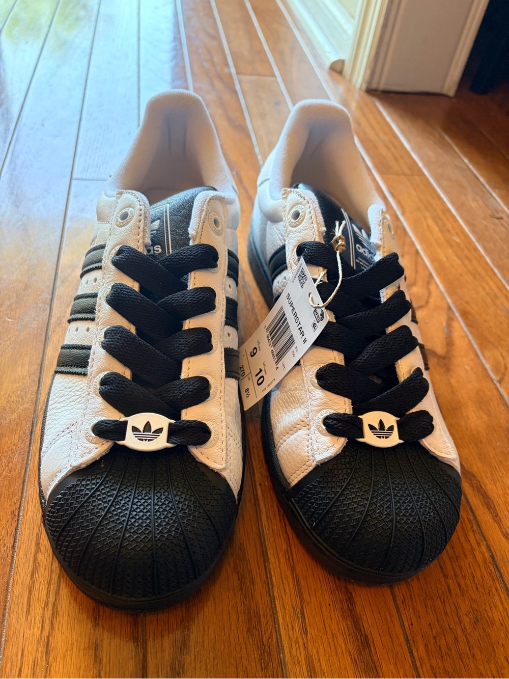 adidas White & Black Classic Shell-Toe Sneakers Superstar 2 Mens 9